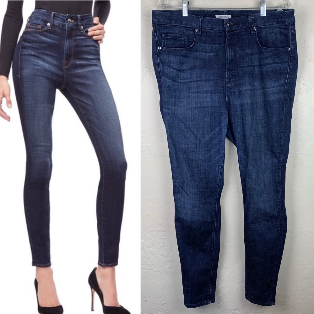 Good American Good Legs High Rise Skinny Jean 16 Blue183 Dark Wash Lyocell AS IS